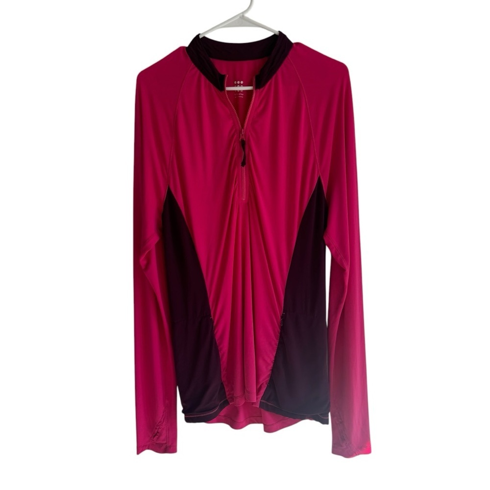 Title Nine Women's Long Sleeve Zip Pullover in Magenta and Black